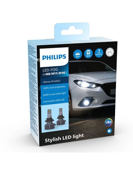 Bombillas LED H8/H11/H16 Philips Ultinon Pro3022 6000K 12V/24V, LUM11366U3022X2