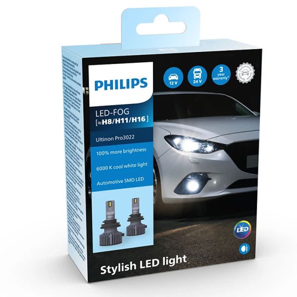 Bombillas LED H8/H11/H16 Philips Ultinon Pro3022 6000K 12V/24V, LUM11366U3022X2
