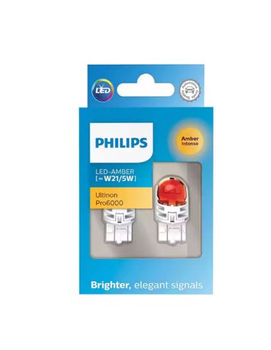 Lâmpada LED Philips Ultinon Pro6000 P21W âmbar intermitente 12V (pacote com 2)