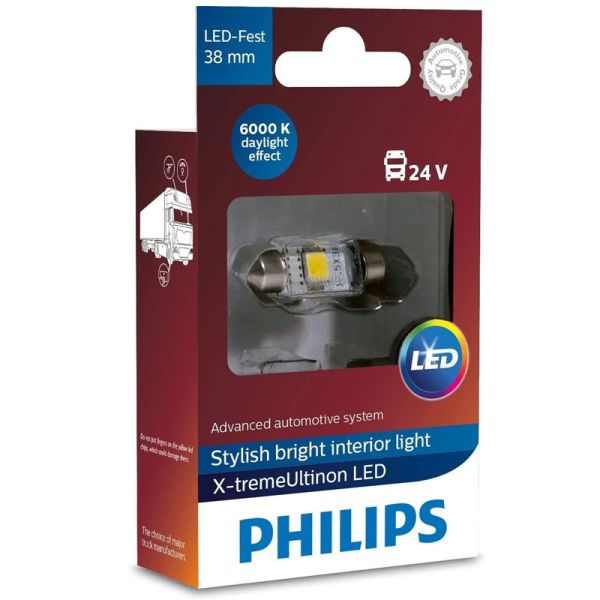 Lâmpada Philips Standard SV8.5 Festoon 38mm 12V 10W para iluminação interna e de placa de matrícula