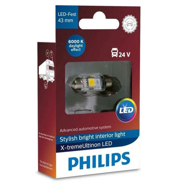 Bombilla LED Festoon 43mm 24V 6000K Philips X-tremeUltinon Interior Camión
