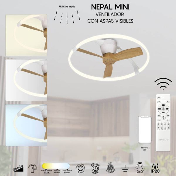 Ficha Técnica Ventilador de techo LED Nepal Haya Mini Mantra 7803 | LeonLeds