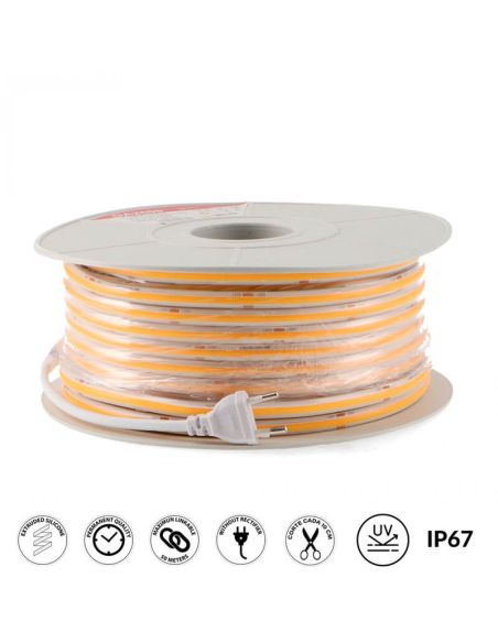 Fita de LED COB 220V 14W/m IP67 Alta Densidade 520 LEDs/m CRI90 Dimerizável Triac