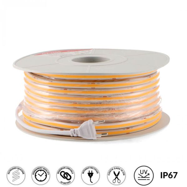 Tira LED COB 220V 14W/m IP67 Alta Densidad 520LED/m CRI90 Regulable Triac