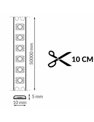 Medidas Tira LED COB 220V 10W/m IP65 Alta Densidad 260LED/m Regulable Triac Rollo 50m