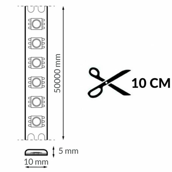 Medidas Tira LED COB 220V 10W/m IP65 Alta Densidad 260LED/m Regulable Triac Rollo 50m