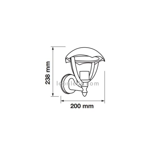 Medidas Aplique de Pared para Jardín estanco en Aluminio Negro para bombilla E27 de Vtac | LeonLeds Iluminación