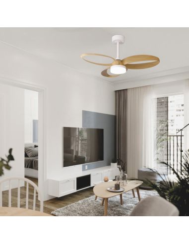 Ambiente Ventilador de Techo DC INFINITY Blanco y Madera 92cm LED 20W Regulable CCT