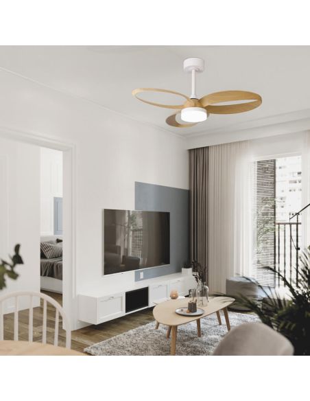 Ventoinha de teto Ambiente DC INFINITY, branco e madeira, 92 cm, LED, 20 W, dimerizável, CCT