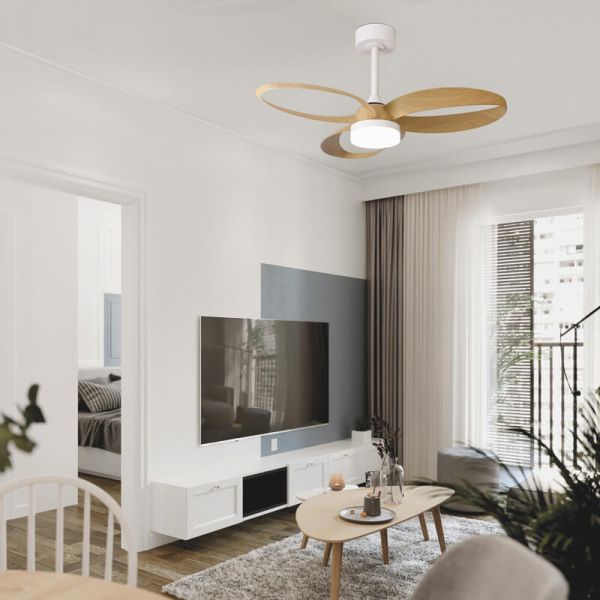 Ventilateur de plafond Ambiente DC INFINITY, blanc et bois, 92 cm, LED, 20 W, à intensité variable, CCT