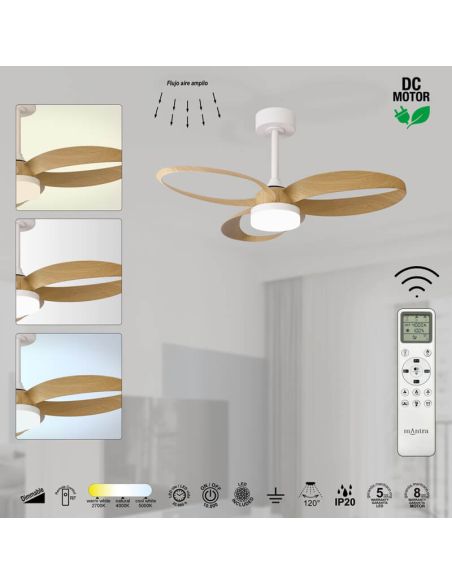 Ficha de producto Ventilador de Techo DC INFINITY Blanco y Madera 92cm LED 20W Regulable CCT