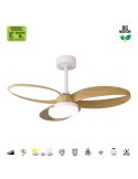 Ventilateur de plafond DC INFINITY : spécifications, blanc et bois, 92 cm, LED, 20 W, intensité variable, CCT