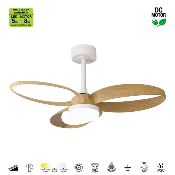 Ficha Ventilador de Techo DC INFINITY Blanco y Madera 92cm LED 20W Regulable CCT