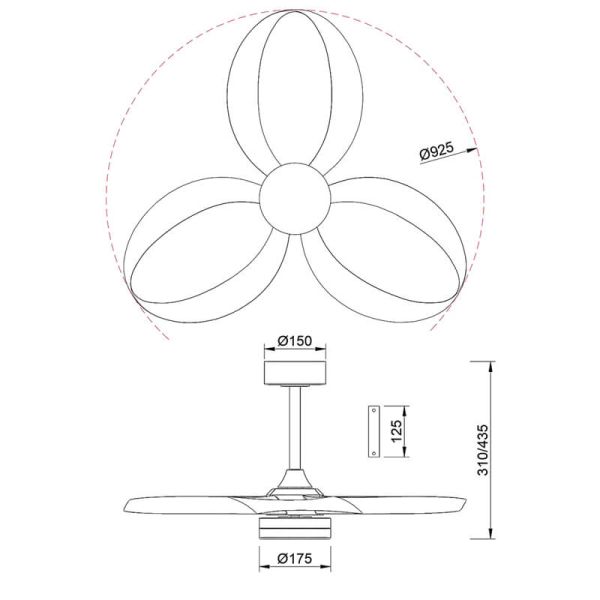 Medidas Ventilador de Techo DC INFINITY Blanco y Madera 92cm LED 20W Regulable CCT