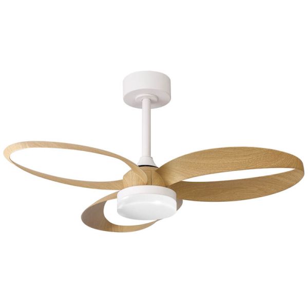 Ventilateur de plafond DC INFINITY, blanc et bois, 92 cm, LED, 20 W, à intensité variable, CCT