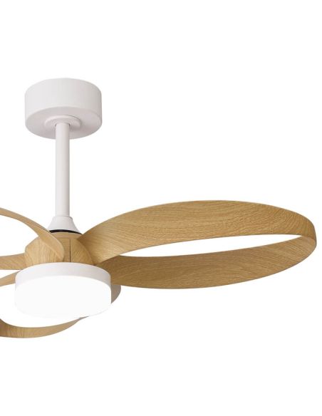 Ventilateur de plafond DC INFINITY, blanc et bois, 92 cm, LED, 20 W, à intensité variable, CCT