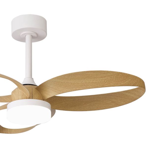 Ventilateur de plafond DC INFINITY, blanc et bois, 92 cm, LED, 20 W, à intensité variable, CCT