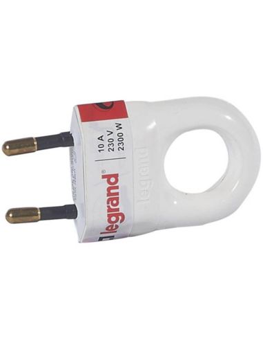 Clavija de Enchufe 2P 10A con Anillo Tirador Blanco Salida Recta/Lateral