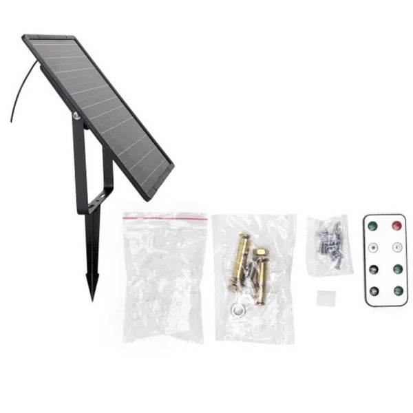 Acessórios: Fita de LED solar de 20m 200W IP65, luz quente 2700K com painel monocristalino e controle remoto.