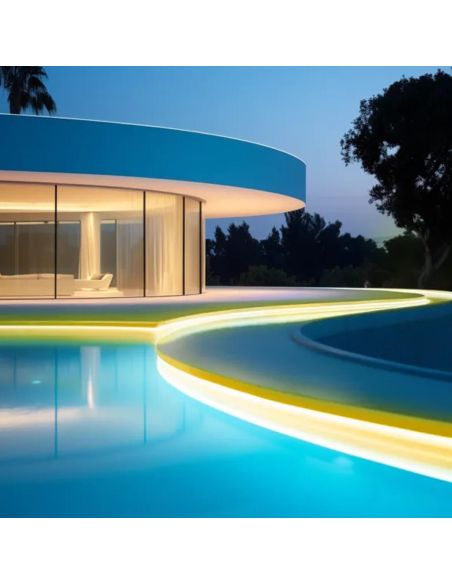 Fita de LED solar Ideas de 20m, 200W, IP65, luz quente 2700K com painel monocristalino e controle remoto.