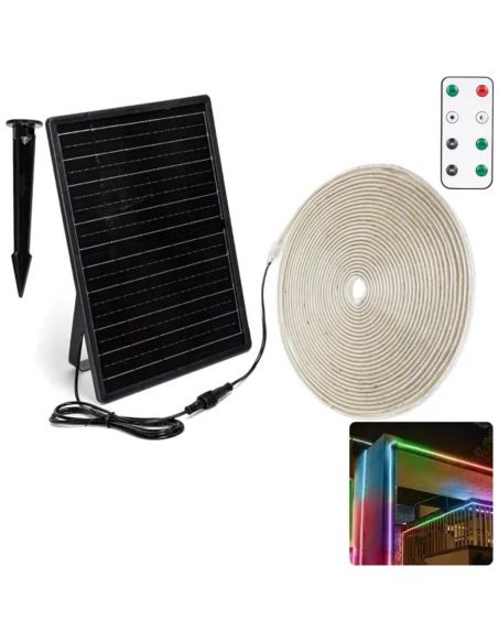 Tira LED Solar 20m RGB Exterior IP65 con Panel Monocristalino y Batería 20000mAh