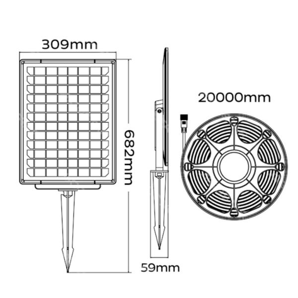 Medidas Tira LED Solar 20m 200W IP65 Luz Cálida 2700K con Panel Monocristalino con mando a distancia