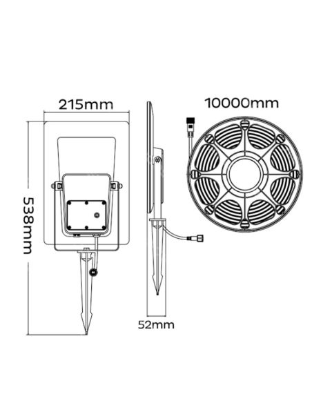 Dimensões da fita de LED solar RGB para exterior IP65 de 10 m e 100 W com painel e bateria.