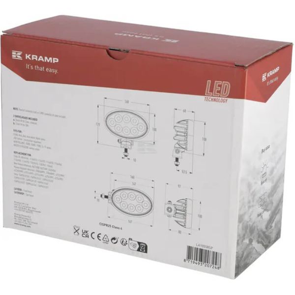 Boîtier lumineux de travail ovale à LED 56 W 5320 lm IP69K, connecteur Deutsch, montage latéral ou inférieur