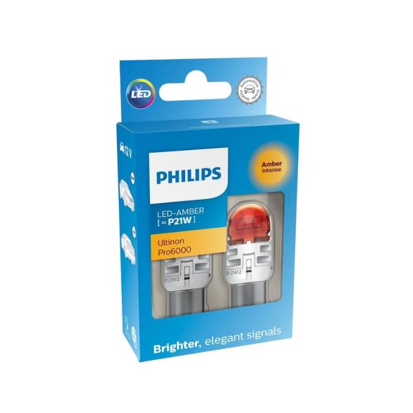 Bombilla LED Intermitente P21W Ámbar 12V Philips Ultinon Pro6000 Pack 2 | LeonLeds