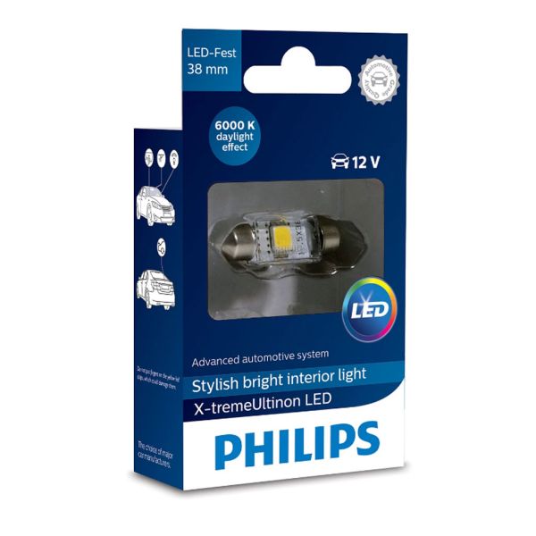Lâmpada LED PHILIPS FESTOON -38mm- 6000K, elegante e brilhante, para interiores, 12V