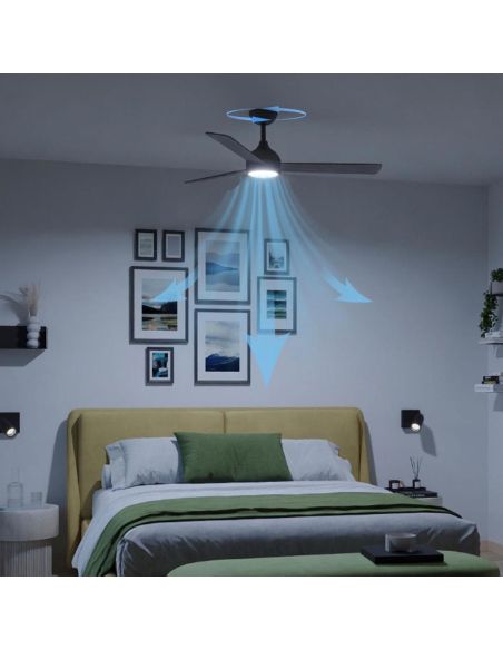 Ventoinha de teto LED VELYX 132cm Preto/Madeira Escura 56W 2500lm CCT Regulável Controle Remoto IP20