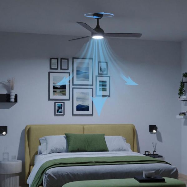 Ventoinha de teto LED VELYX 132cm Preto/Madeira Escura 56W 2500lm CCT Regulável Controle Remoto IP20