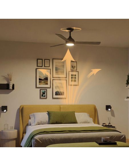 Ventilateur de plafond LED VELYX 132 cm Noir/Bois foncé 56 W 2500 lm CCT Intensité variable Télécommande IP20