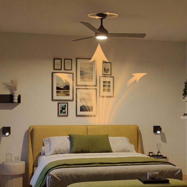 Ventilateur de plafond LED VELYX 132 cm Noir/Bois foncé 56 W 2500 lm CCT Intensité variable Télécommande IP20