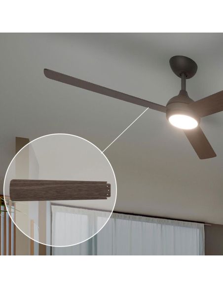 Ventilateur de plafond LED VELYX 132 cm Noir/Bois foncé 56 W 2500 lm CCT Intensité variable Télécommande IP20