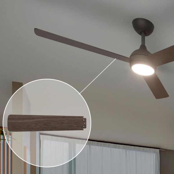 Ventoinha de teto LED VELYX 132cm Preto/Madeira Escura 56W 2500lm CCT Regulável Controle Remoto IP20