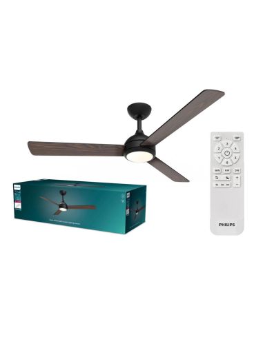 Ventilador de techo LED VELYX 132cm negro/madera oscura 56W 2500lm CCT regulable mando IP20