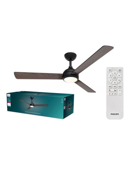 Ventilateur de plafond LED VELYX 132 cm Noir/Bois foncé 56 W 2500 lm CCT Intensité variable Télécommande IP20