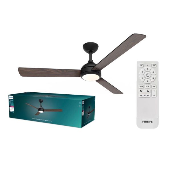 Ventilador de techo LED VELYX 132cm negro/madera oscura 56W 2500lm CCT regulable mando IP20