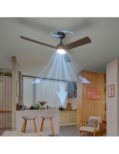 Ventilador de techo LED VELYX 132cm negro/madera oscura 56W 2500lm CCT regulable mando IP20