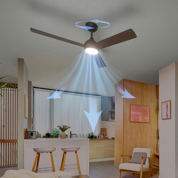 Ventoinha de teto LED VELYX 132cm Preto/Madeira Escura 56W 2500lm CCT Regulável Controle Remoto IP20