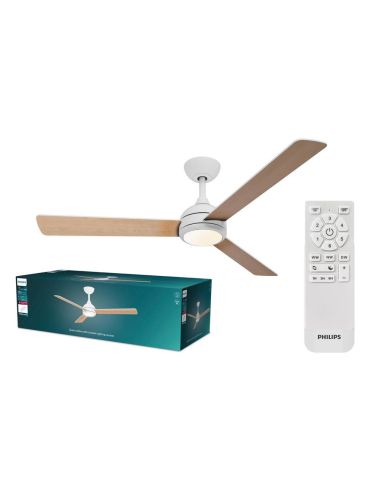 VELYX à pales réversibles, 132 cm, blanc/bois clair, 56 W, 2500 lm, température de couleur réglable