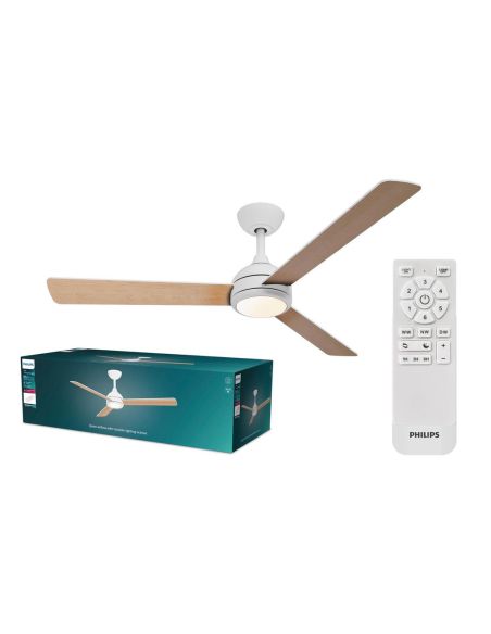 VELYX à pales réversibles, 132 cm, blanc/bois clair, 56 W, 2500 lm, température de couleur réglable
