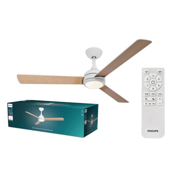 VELYX à pales réversibles, 132 cm, blanc/bois clair, 56 W, 2500 lm, température de couleur réglable