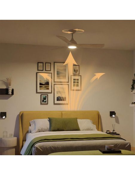 VELYX à pales réversibles, 132 cm, blanc/bois clair, 56 W, 2500 lm, température de couleur réglable