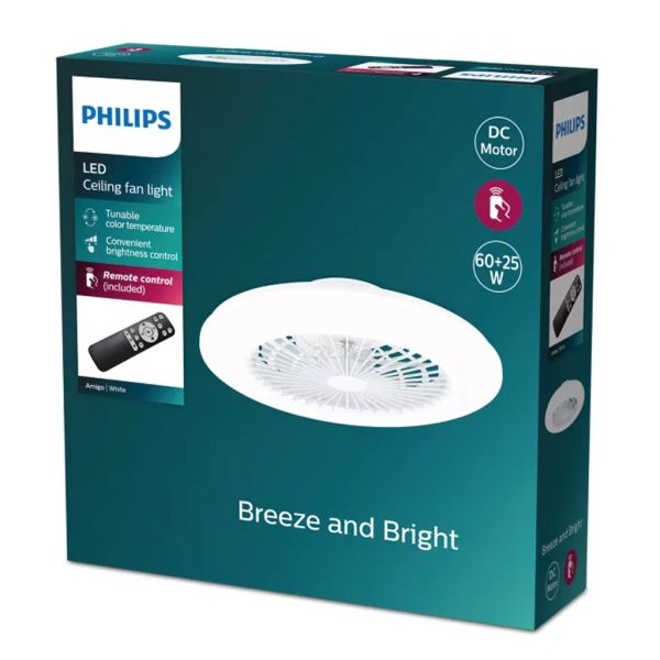 Plafón Ventilador LED AMIGO Cielo Estrellado 57cm 25W+60W 6500lm CCT regulable mando IP20