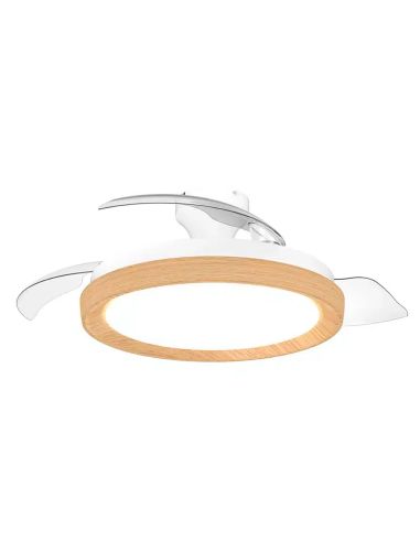 Ventilador de techo LED BLISS madera 28W+35W 4500lm CCT regulable DC mando IP20 Ø106cm
