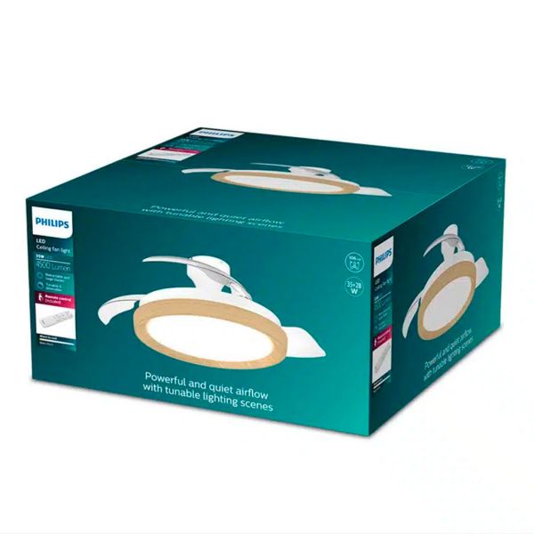 Ventilador de techo LED BLISS madera 28W+35W 4500lm CCT regulable DC mando IP20 Ø106cm