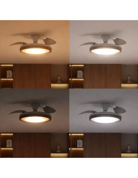 Ventoinha madeira, 28W+35W, 4500lm, CCT, dimerizável, controle remoto DC, IP20, Ø106cm