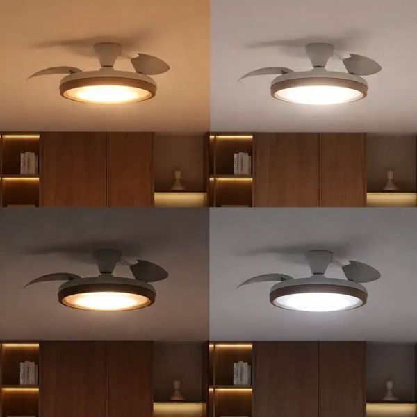 Ventilateur finition bois, 28 W + 35 W, 4 500 lm, température de couleur réglable, intensité variable, télécommande CC, IP20, Ø 